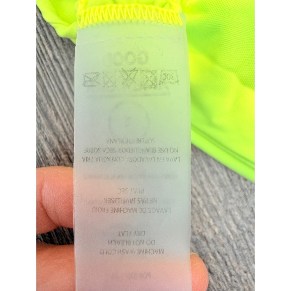 Good American Neon Yellow Ruched Side Tie Bikini Bottom Size 2 High Cut Swim - Picture 5 of 5